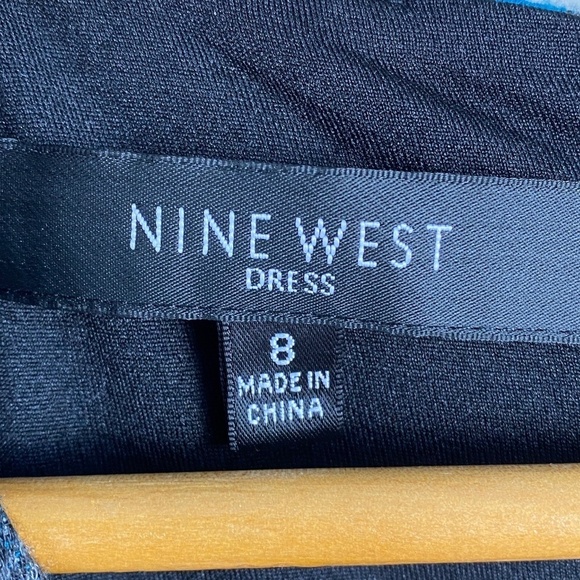 Nine West Women's Sleeveless Black/Teal‎ Aztec Geometric Midi Dress Size 8 - Picture 2 of 14